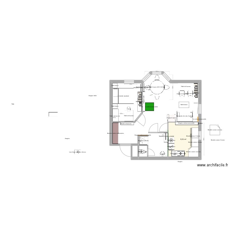 Haie Vignée 14. Plan de 1 pièce et 8 m2