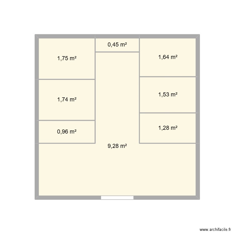 figurine. Plan de 8 pièces et 19 m2