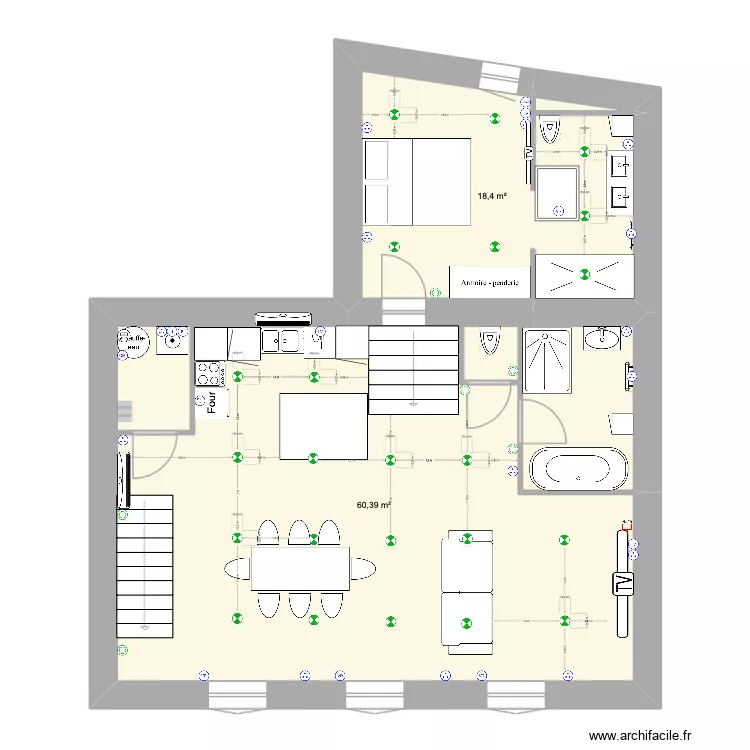 R+2 Troisi&egrave;me appart. Plan de 2 pièces et 79 m²