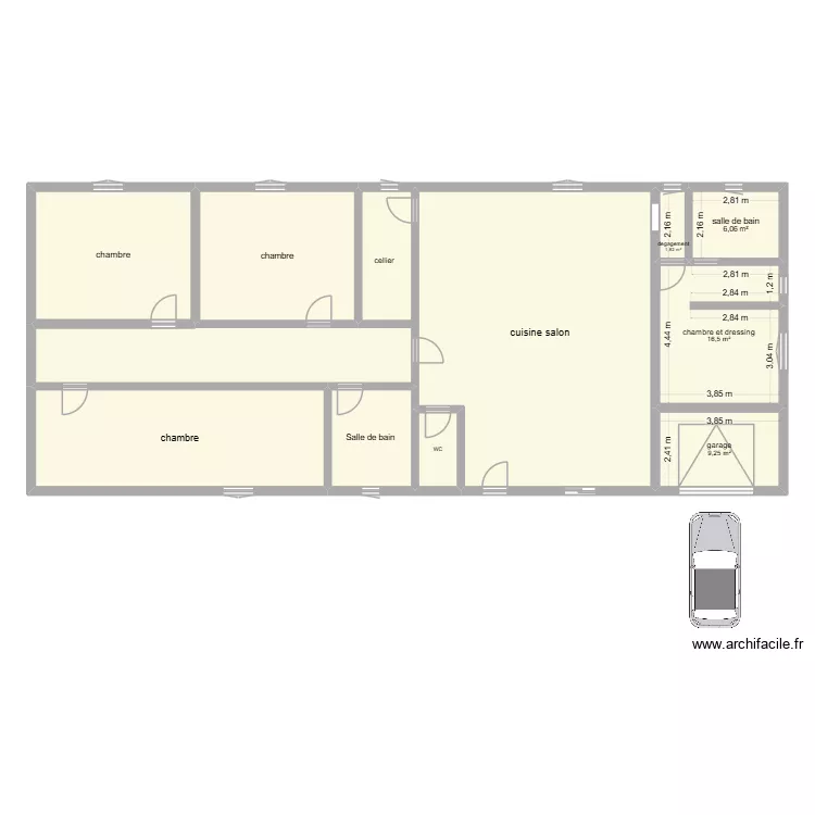 agrandissement. Plan de 11  et 210 m²