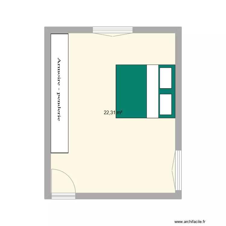 fusion ch Rose et chats. Plan de 1 pièce et 22 m²