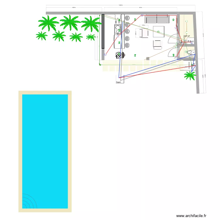 Plan &agrave; l'&eacute;chelle Pool House Modif. Plan de 1  et 5 m²