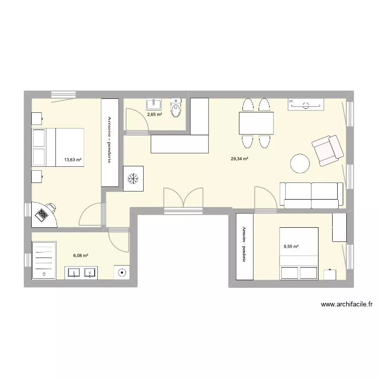 Appart Lodi coloc. Plan de 5  et 61 m²