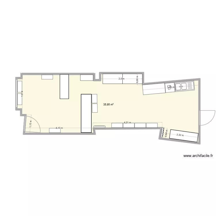 Boutique. Plan de 1  et 36 m²