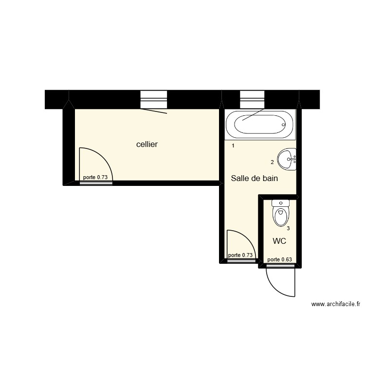 Prieur à Ciran EXistant. Plan de 3 pièces et 10 m2