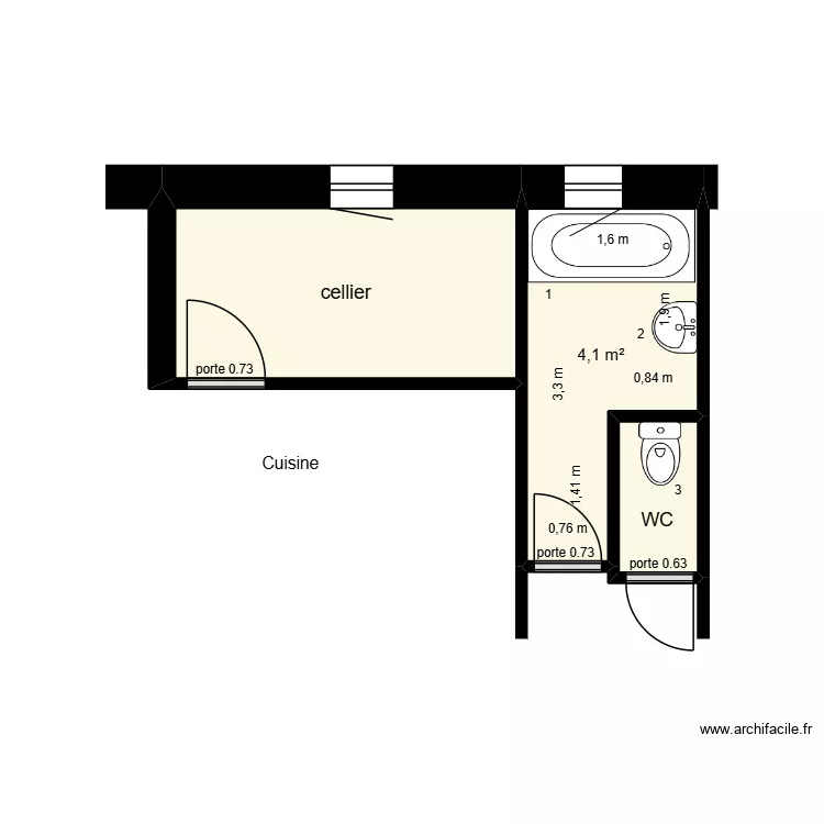Prieur &agrave; Ciran EXistant. Plan de 3  et 10 m²