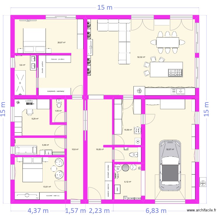 Projet 2. Plan de 12 pièces et 190 m2
