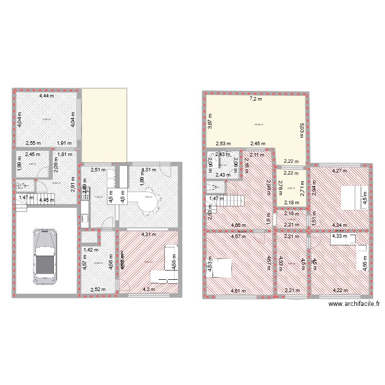 Rez - version 1. Plan de 16 pièces et 232 m2