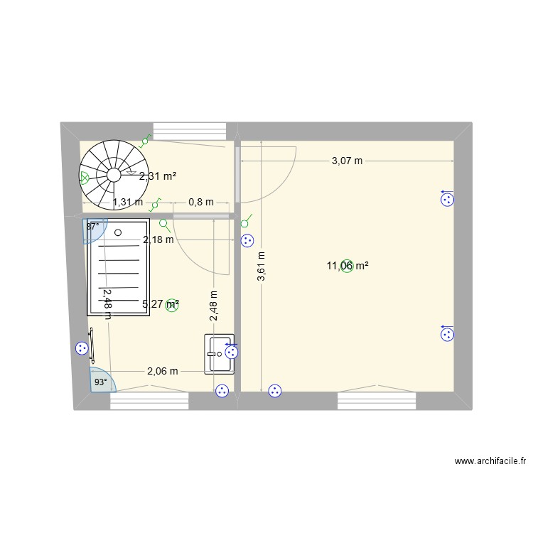 R+2. Plan de 3 pièces et 19 m2