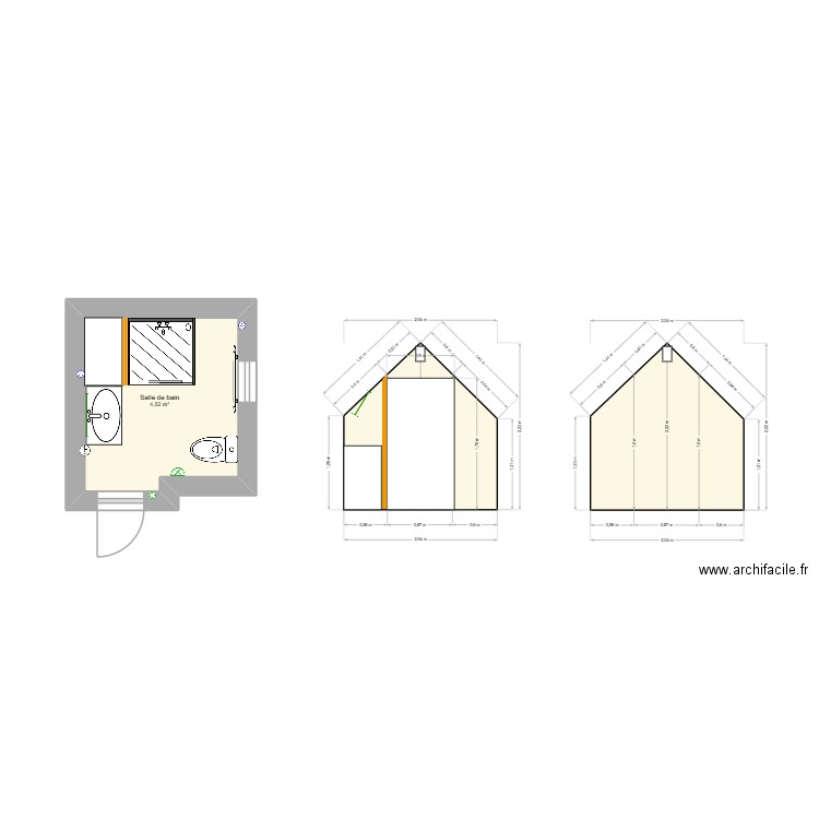 SdB3. Plan de 1 pièce et 5 m2