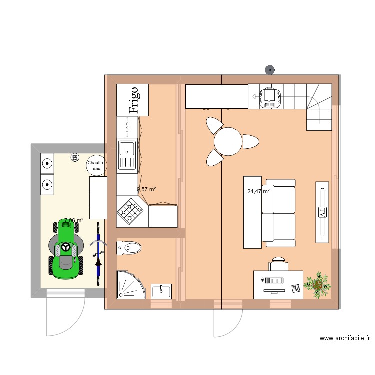 chalet. Plan de 3 pièces et 41 m2