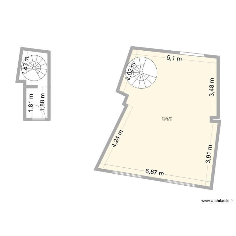 Remise Hochfelden. Plan de 1 pièce et 44 m2