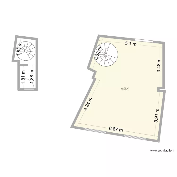 Remise Hochfelden. Plan de 1 pièce et 44 m²