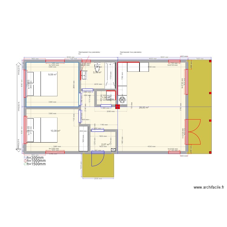 Ярославль кар. Plan de 8 pièces et 65 m2