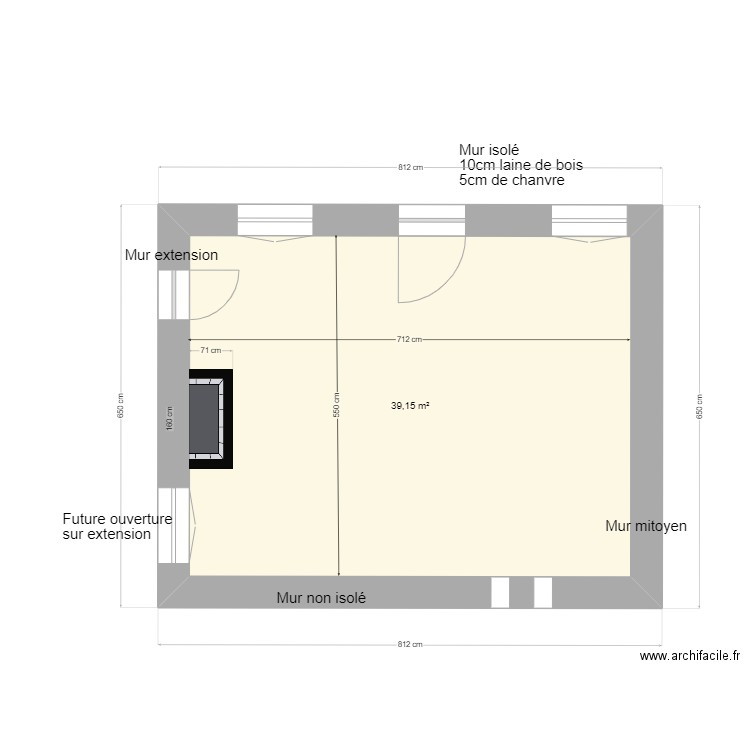 plan cesson existant. Plan de 1 pièce et 39 m2