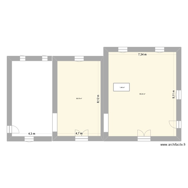 Lot B. Plan de 3 pièces et 106 m2