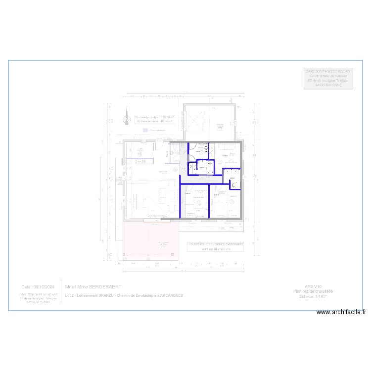 salle de bain douche. Plan de 6 pièces et 53 m2