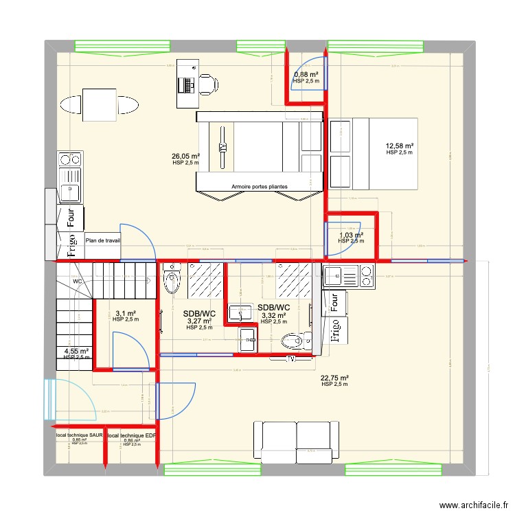 frugy RDC. Plan de 11 pièces et 79 m2