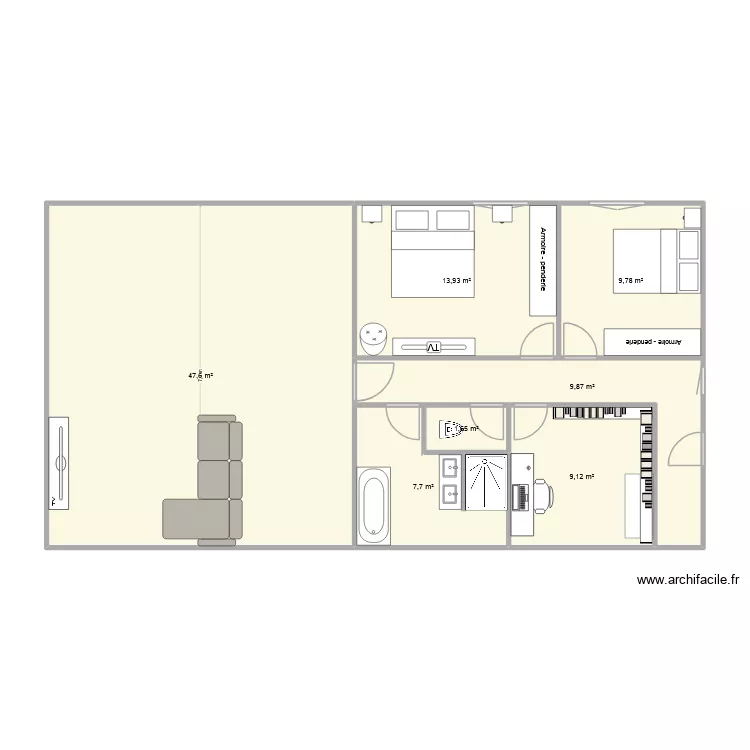 dimmension r&eacute;elle. Plan de 7  et 100 m²