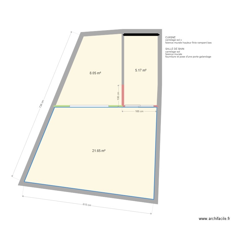 CABOT (modification). Plan de 3 pièces et 35 m2