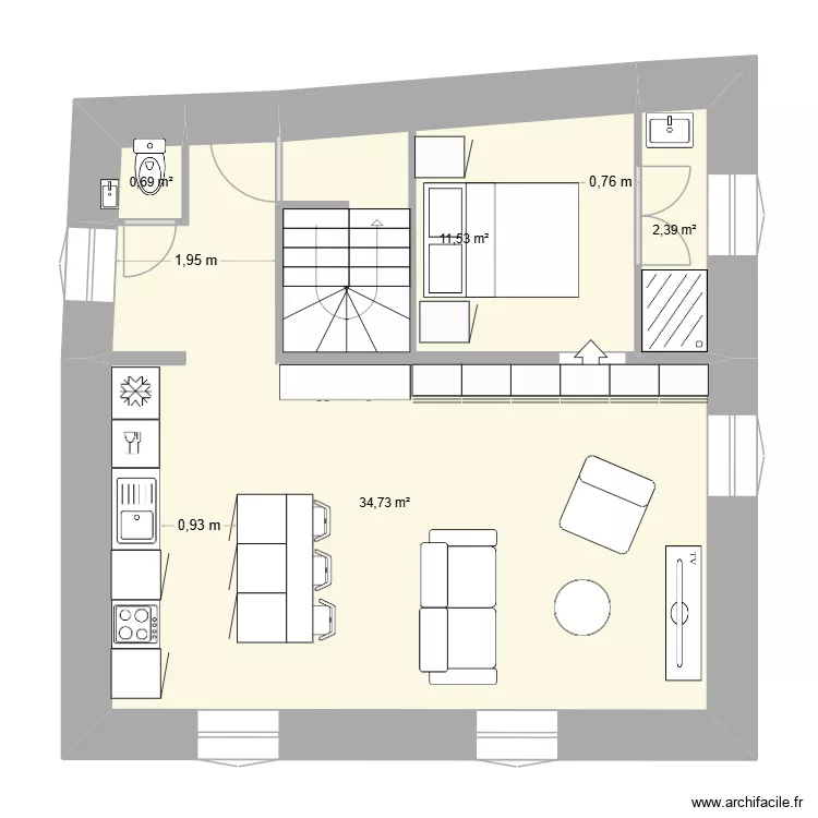 Vallon restructuration 2. Plan de 4  et 49 m²