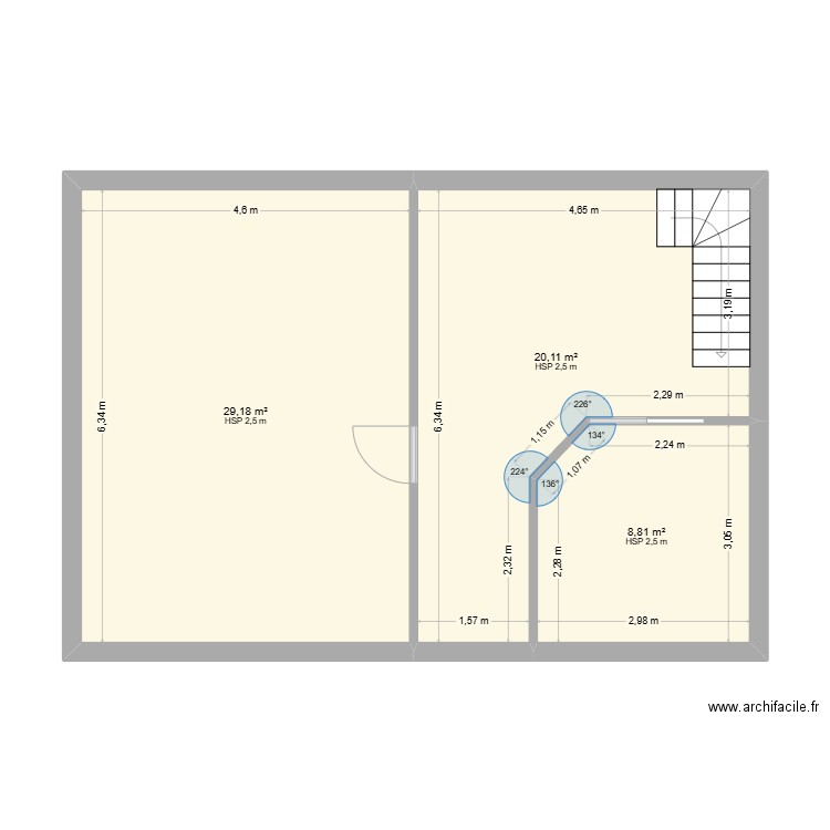 R+1 Maison. Plan de 3 pièces et 58 m2