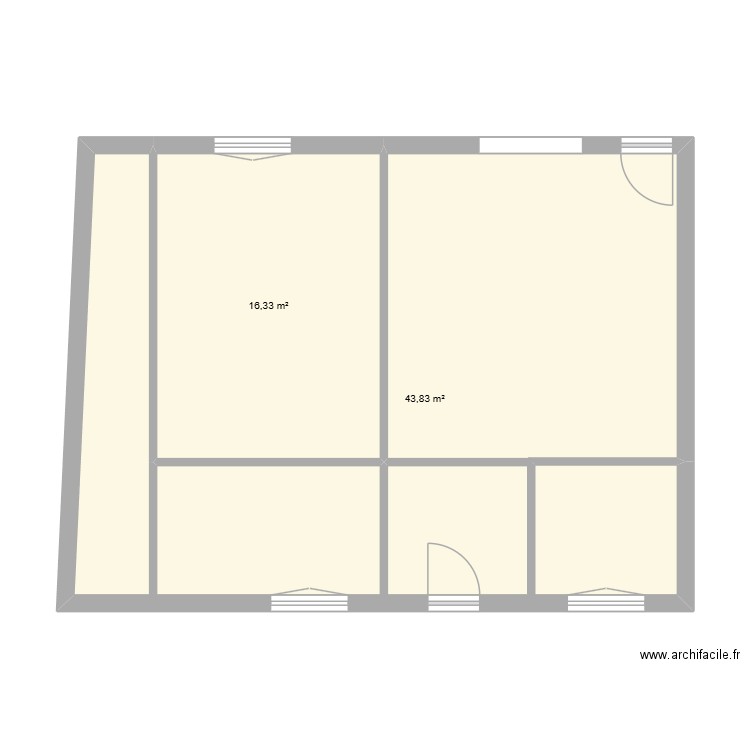 plan bas. Plan de 2 pièces et 60 m2