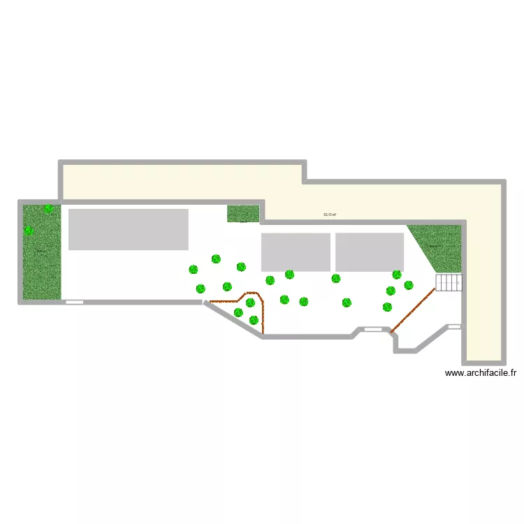 Cour &eacute;cole &eacute;l&eacute;mentaire. Plan de 1  et 53 m²