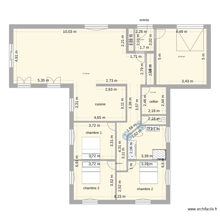 s et s. Plan de 6 pièces et 163 m2