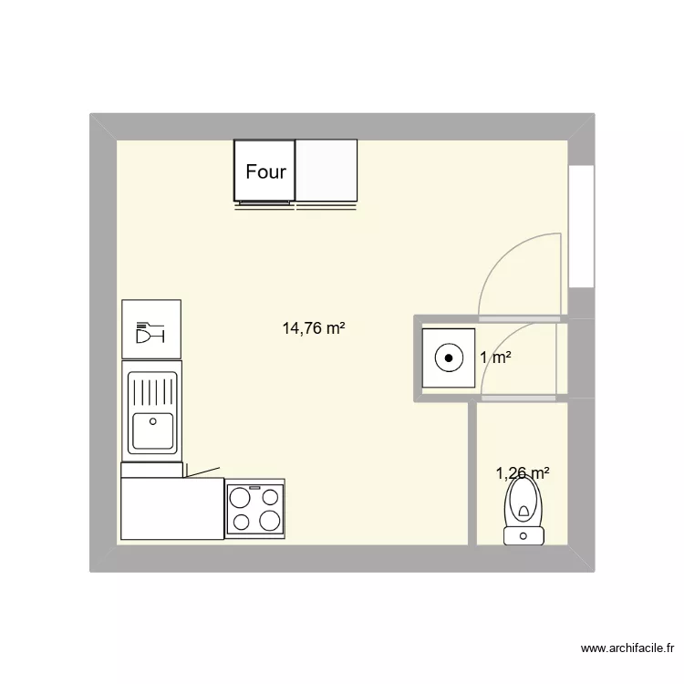 cuisine 5QSM. Plan de 6  et 34 m²