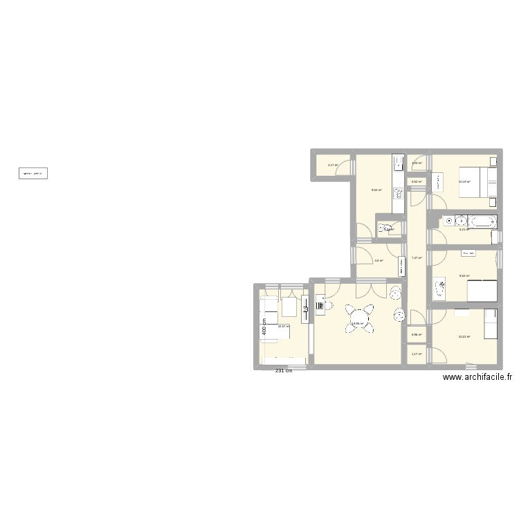test. Plan de 17 pièces et 94 m2