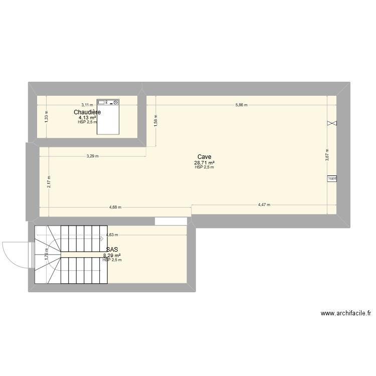 Cave. Plan de 3 pièces et 41 m2