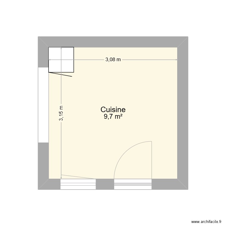 cuisine. Plan de 1 pièce et 10 m2