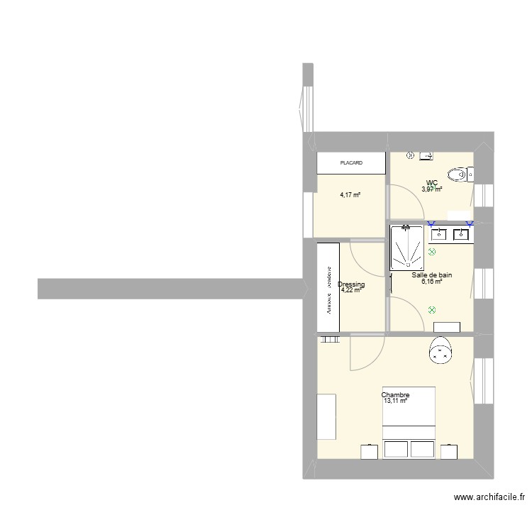 suite parentale1. Plan de 5 pièces et 32 m2