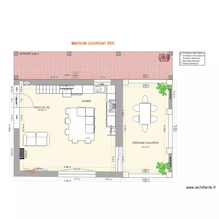 GOURSAT - RDC Cuisine. Plan de 2 pièces et 64 m²