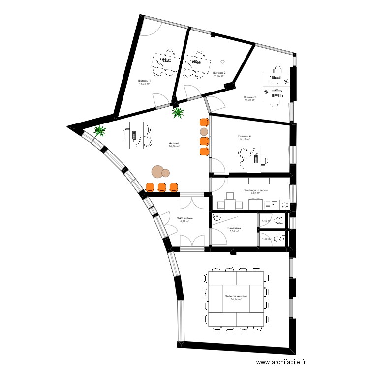Pamiers - Projet. Plan de 14 pièces et 141 m2