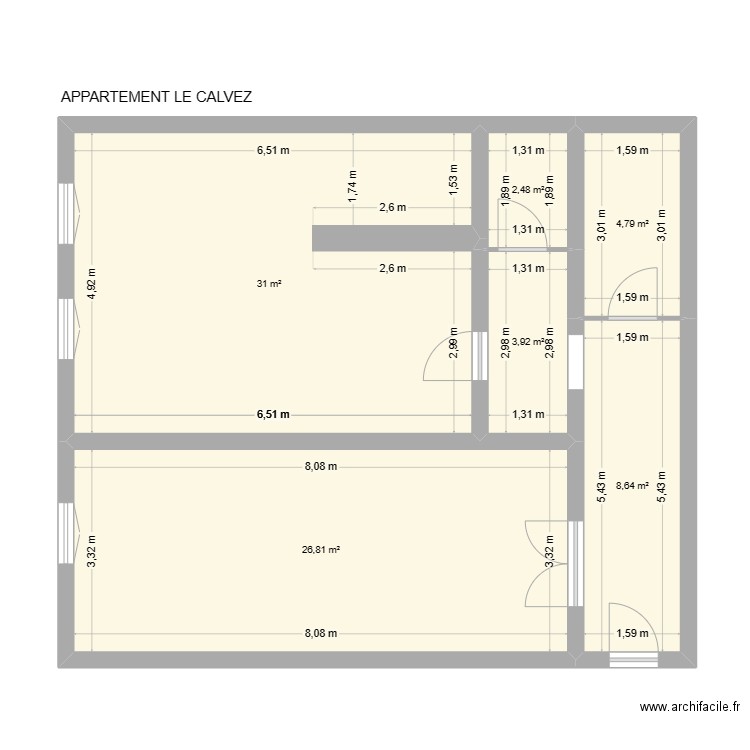 APPARTEMENT LE CALVEZ. Plan de 6 pièces et 78 m2