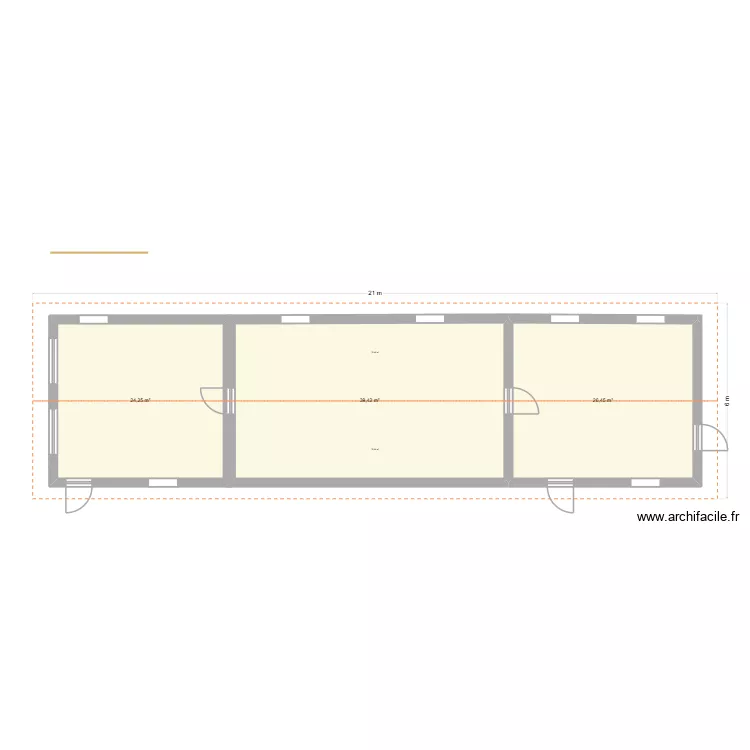 grange. Plan de 3  et 90 m²