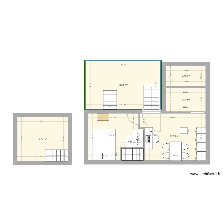 Plan partage caro. Plan de 7 pièces et 58 m2