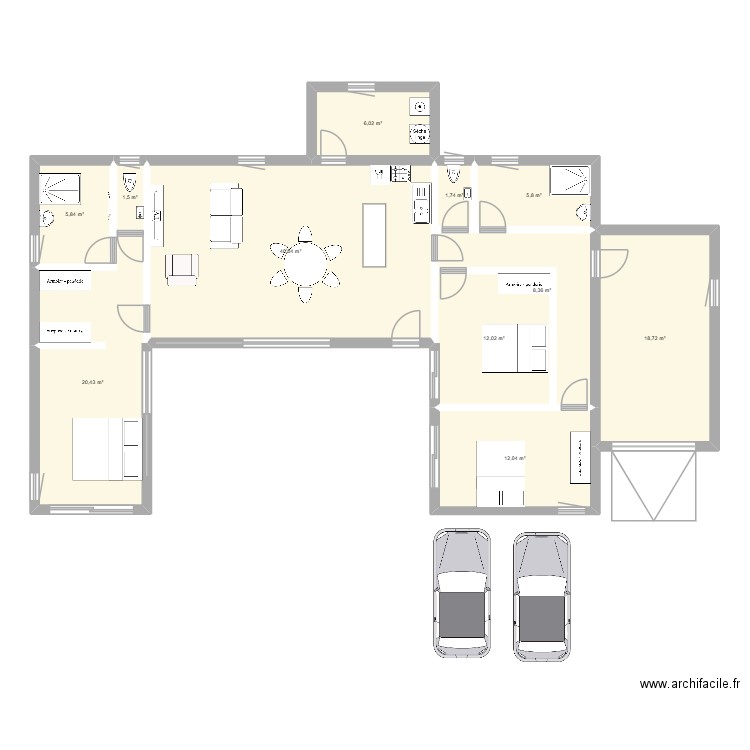 future maison en U. Plan de 11 pièces et 133 m2