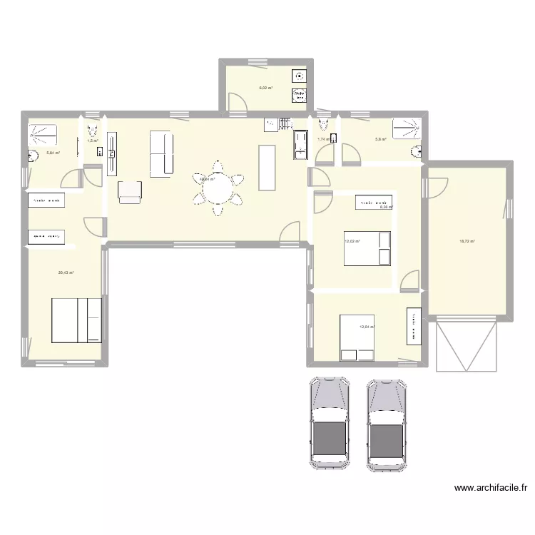 future maison en U. Plan de 11  et 133 m²