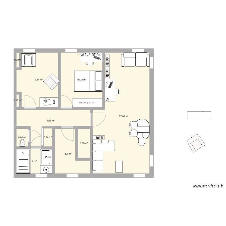 Appartement au KB_PV3. Plan de 11 pièces et 67 m2