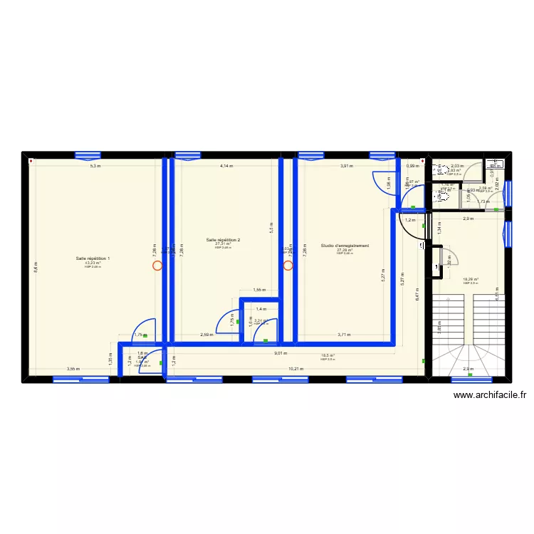 MJ music studio - r+1 &eacute;tat projet&eacute;. Plan de 14  et 151 m²