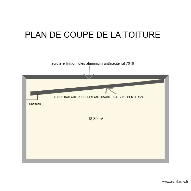 PLAN DE COUPE DE LA TOITURE. Plan de 1  et 19 m²
