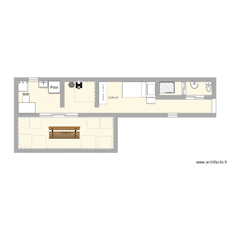 Conteneur etudiant. Plan de 2 pièces et 33 m2