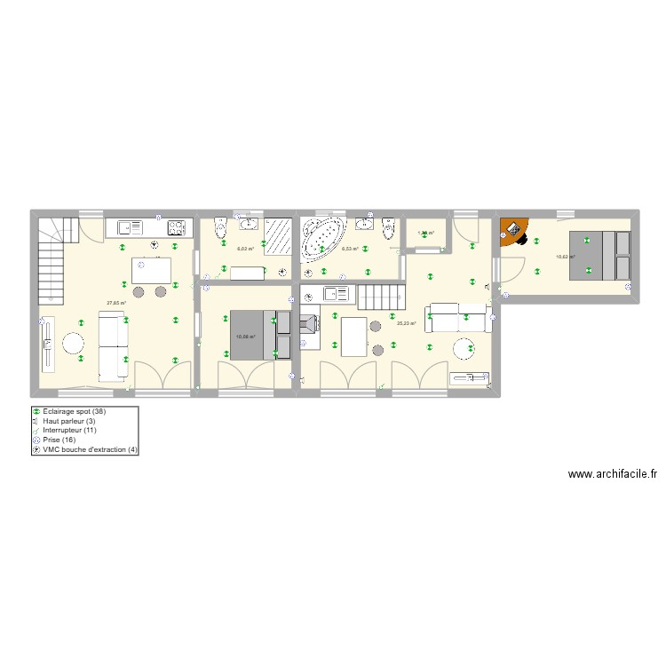 kjn. Plan de 10 pièces et 121 m2