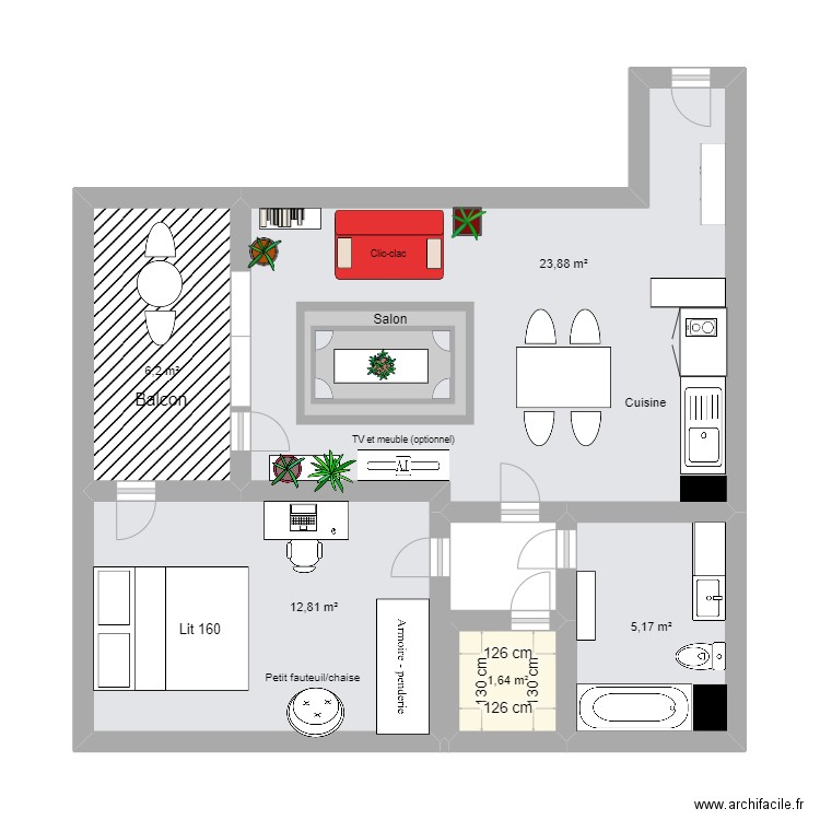 appart. Plan de 5 pièces et 50 m2