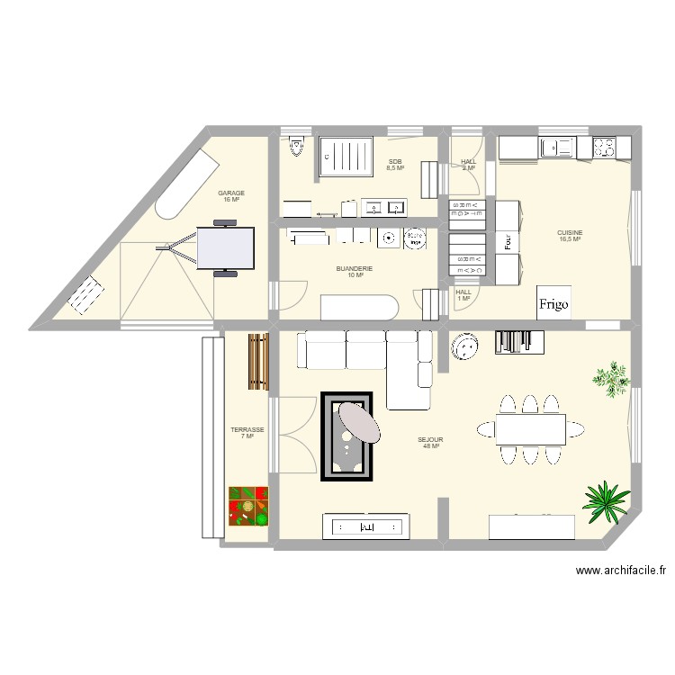 RDC HANRET. Plan de 8 pièces et 110 m2