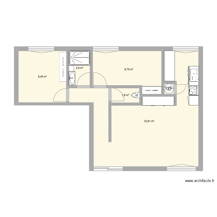 APPART 2. Plan de 6 pièces et 58 m2