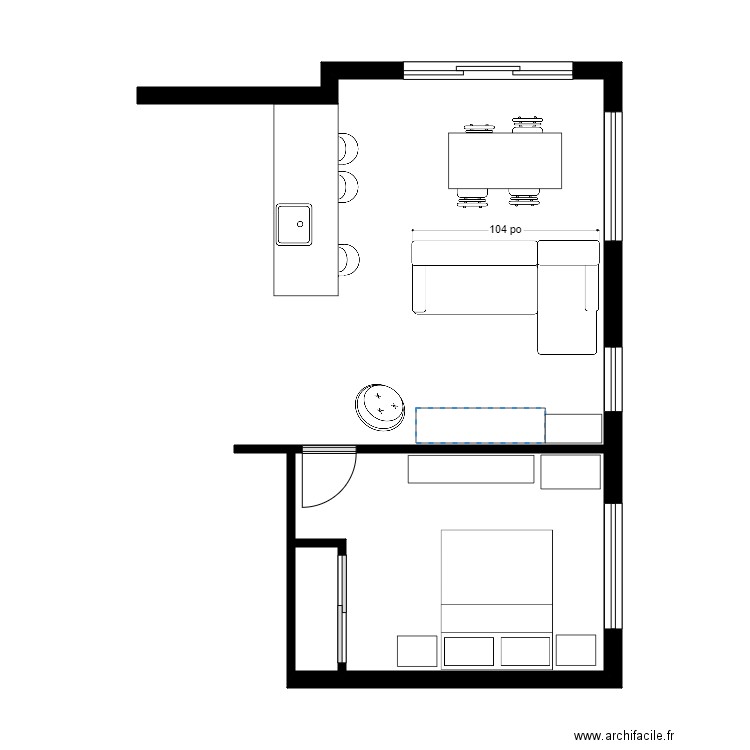 Lebel limoilou salon2. Plan de 2 pièces et 13 m2